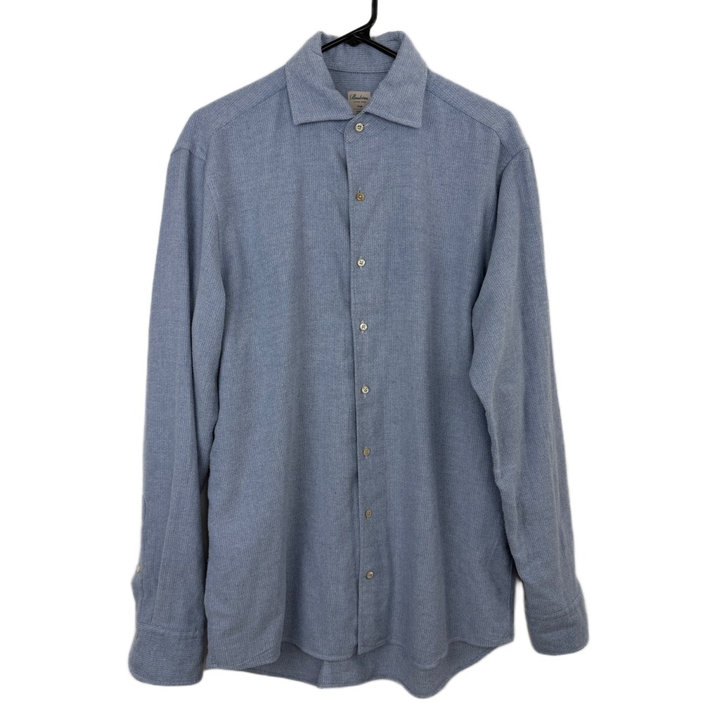 Stenströms Fitted Body Shirt Size Large Blue Long Sleeve Button Twofold Cotton